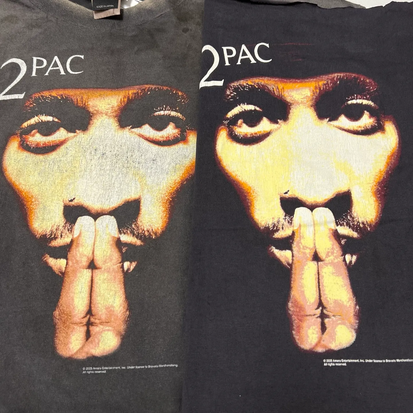 Printing proofing SAINT Mxxxxxx × 2PAC 2PC_SS TEE/2PAC/BLK 2PAC co-branded model 2PAC character TEE washed black S-XL A blockbuster co-branded project by the legendary hip-hop artist 2PAC The printing part refers to the iconic graphics on the cover of 2PAC's albums "R U Still Down" and "Shakur" The entire garment is re-washed and distressed/hole-processed Printing cracked effect New Vintage ceiling 2PAC fans must deposit money